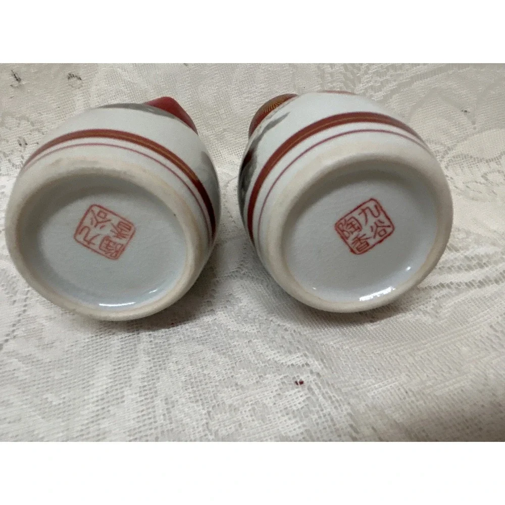 Vintage Japanese Kutani Sake Bottle Set Dragon Moriage Crackle Glaze Red Gold 5